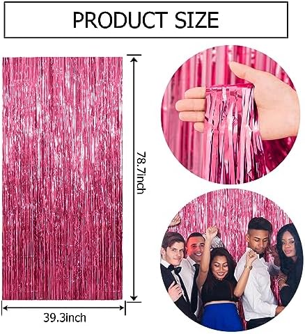 Glossy pink metallic backdrop streamers reflecting lights for a premium party atmosphere.