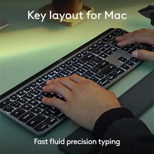 Logitech advanced illuminated low profile keyboard showing spherically dished keys designed for precise laptop like typing.