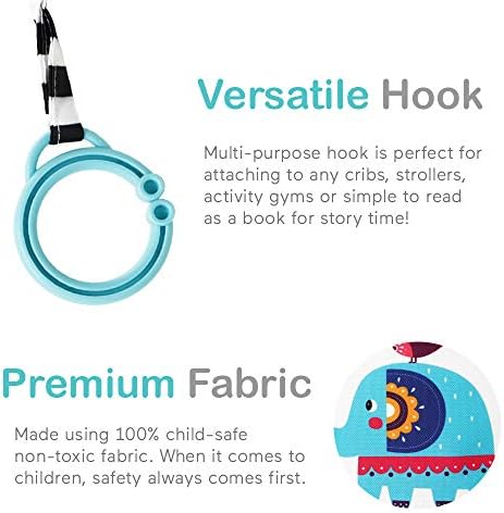 Imported Urban Kiddy elephant cloth book attached to a stroller bar
