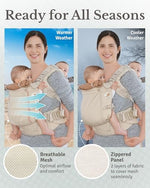 Side profile of parent wearing TwinGo carrier with baby in tandem position