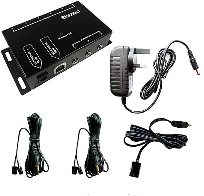 SZBJ IR repeater kit front view showing the central distribution box and cables