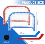 Compact indoor ice hockey desk toy with red and blue goal nets