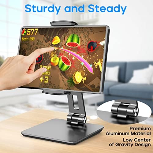 ROADOM adjustable tablet holder showing three hundred sixty degree rotation capability.