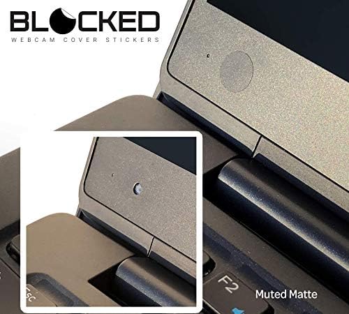 Close-up of a muted matte black vinyl camera sticker applied to a laptop webcam lens area