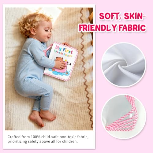 Jenlan first family album showcasing the attached star-shaped teething rubber ring and hanging hook