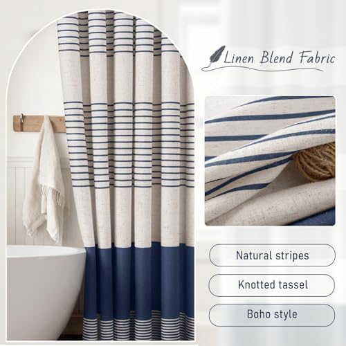 Decorative tassel detail on XOGUIBO linen shower curtain
