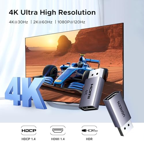 Ugreen aluminum DisplayPort to HDMI converter side view