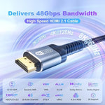 Close up view of Fibopitcal braided nylon ultra high speed HDMI cord texture
