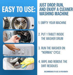 Septic safe washing machine cleaning tablets for high efficiency washers.