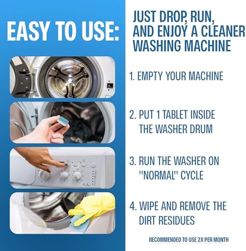 Septic safe washing machine cleaning tablets for high efficiency washers.