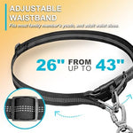 Hands free pet walking belt with heavy duty metal clasps and dual handles.