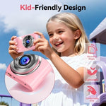 Top angle view of the ZAZYZIA kids 4K vlogging camera showing the shutter and power buttons