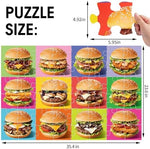 Oversized hamburger jigsaw educational toy pieces laid out on a clean floor for toddlers