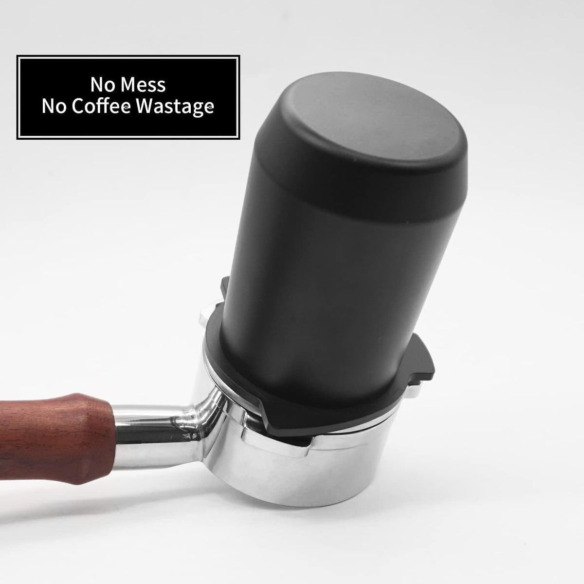 USEAMIE 54mm dosing cup paired with portafilter