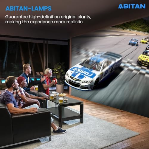 Abitan projector lamp assembly unboxed display highlighting the clean construction and protective packaging layout.