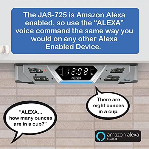 Jensen smart audio system under cabinet mount installation showing included power adapter connection