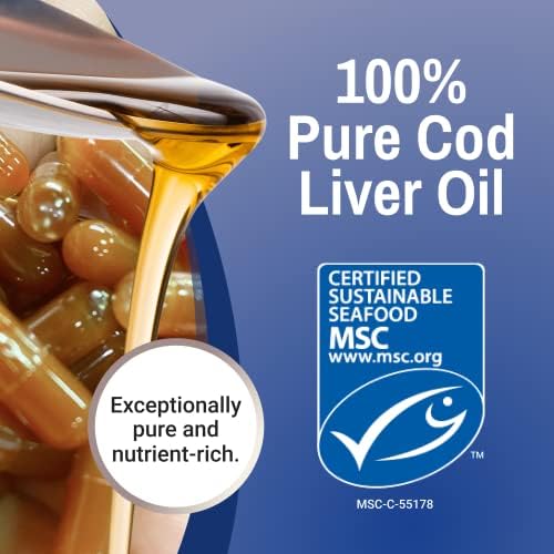 Premium wild caught Alaska cod liver oil capsules displaying the plant-based capsule shell.