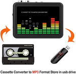 Standalone audio tape converter displaying the USB flash drive port and auxiliary input line.