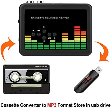 Standalone audio tape converter displaying the USB flash drive port and auxiliary input line.