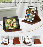 DTTO leather folio cover for iPad 11th generation propped up in 360-degree portrait stand position