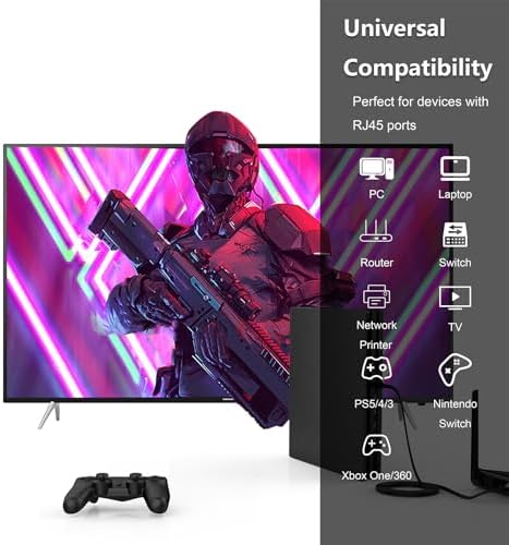 Senetem 25ft network patch cord connected to gaming console