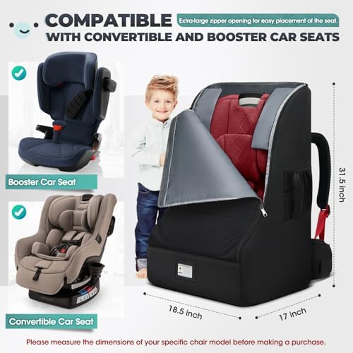 RAINSMORE Padded Car Seat Travel Bag for Airplane Heavy Duty Car Seat Backpack for Air Travel Baby Carseat Cover Bags for Airport Large Car Seats Carrier Fits Car Seats & Booster Seats, Black - Image 3