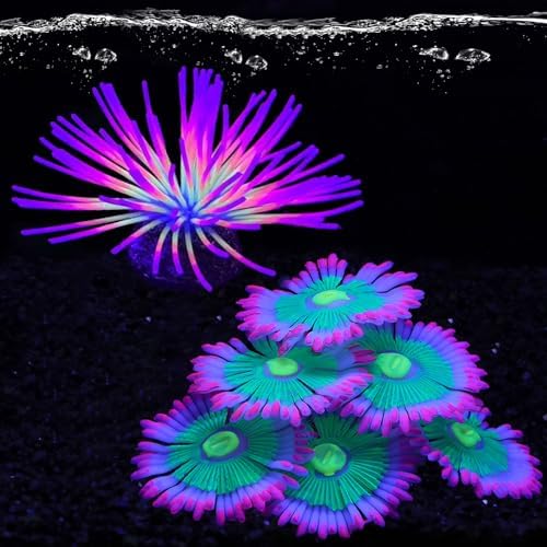 HIKTQIW artificial soft anemone coral plant ornament glowing under blue aquarium light