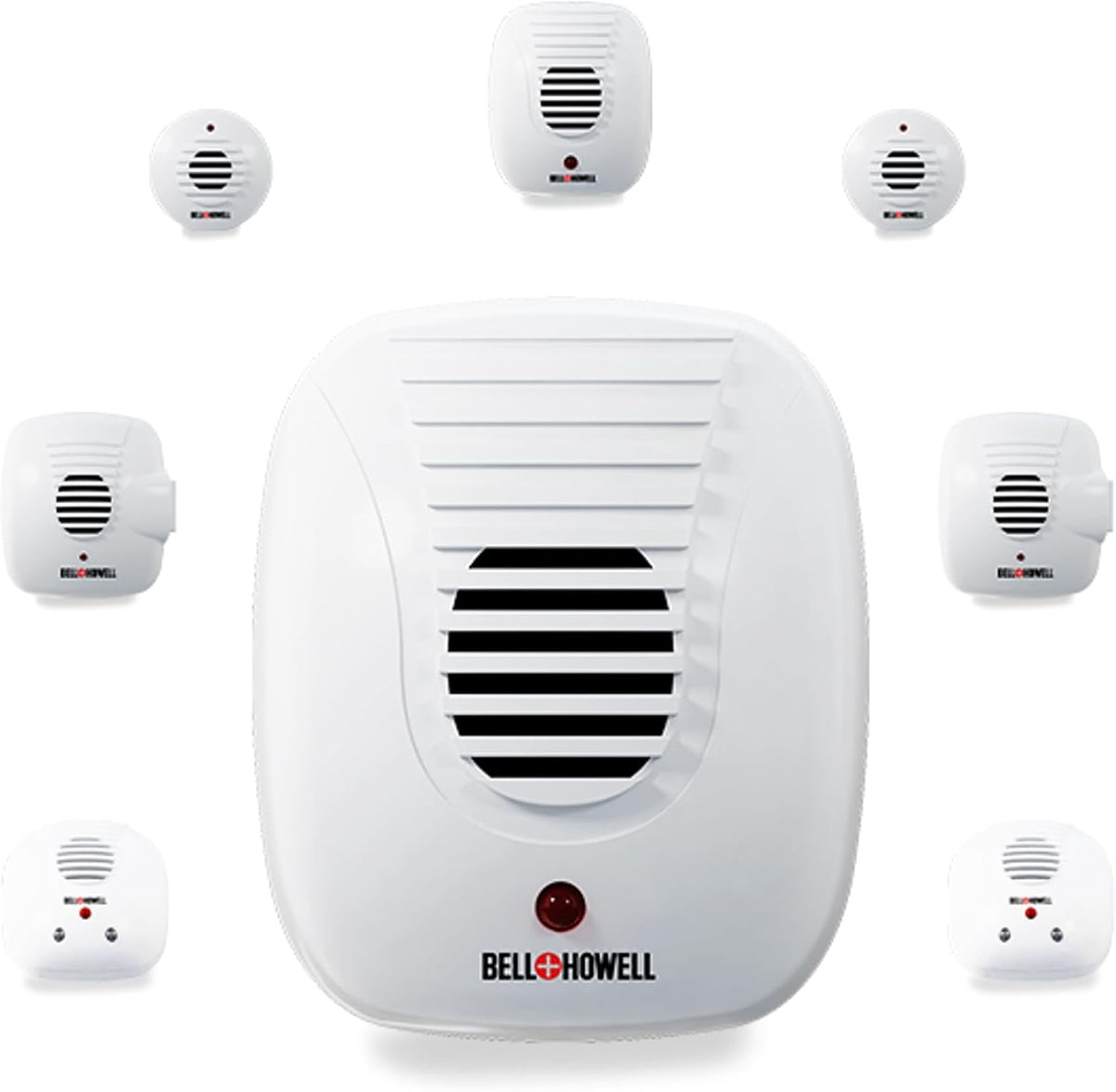Bell+Howell Ultrasonic Pest Repeller 8 pack front view imported from USA.