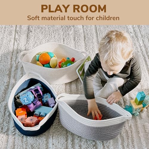 Goodpick two-tone gray candy color basket being reshaped with blankets inside a living room