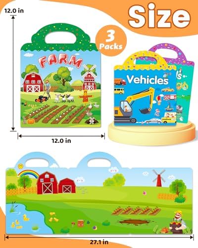Three pack collection of Walenced reusable sticker activity books for girls and boys