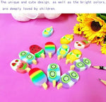 Close up of cute food themed erasers for school stationery
