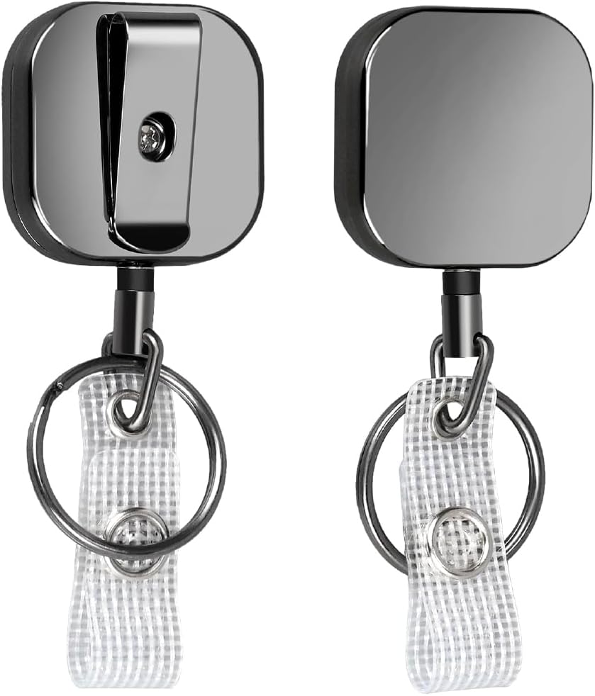 Will Well 2 Pack Retractable Keychain - Metal Badge Reel - Square - Black - Image 1