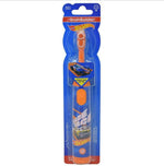 Brush Buddies Hot Wheels battery operated toothbrush packaging highlighting safety information.