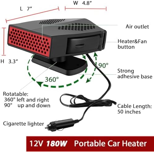 Fidensis 2-in-1 car heater and cooling fan displaying the heat and fan toggle switch settings.