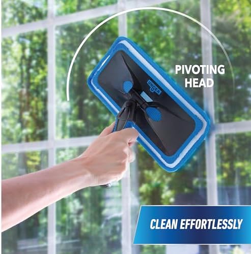 Unger window washer swivel head highlighting maneuverability for tight corners.