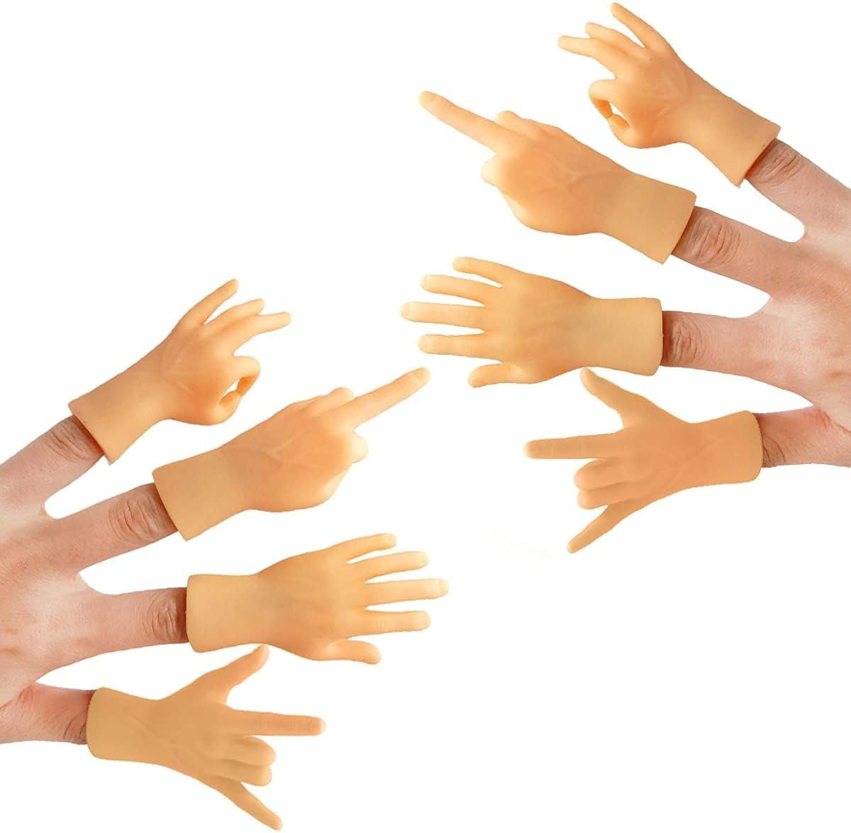AQKILO Tiny Hands mini finger puppets front view showing mixed gesture styles.