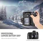 Acuvar vertical battery holder grip rear view highlighting the attach dial and secondary vertical shutter button.