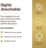 Close up view of the highly absorbable zinc glycinate tablets from the Solgar brand.