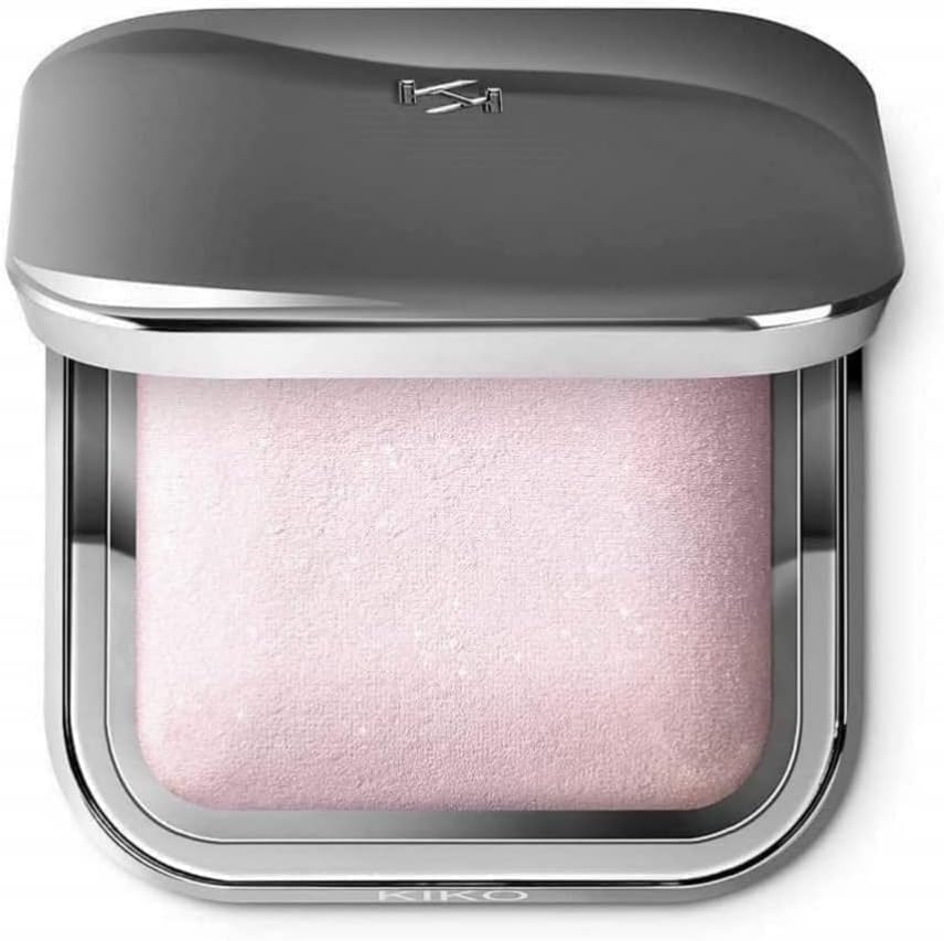 KIKO Milano Glitter Baked Highlighter front view of open compact showing pink powder and mirror