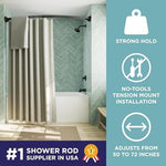 Zenna Home tension shower rod installed in a bathtub