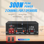Daakro AK45 compact wireless power amplifier system with included black infrared remote control layout
