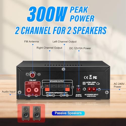 Daakro AK45 compact wireless power amplifier system with included black infrared remote control layout