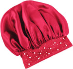 Black hair bonnet styled on model showing fit