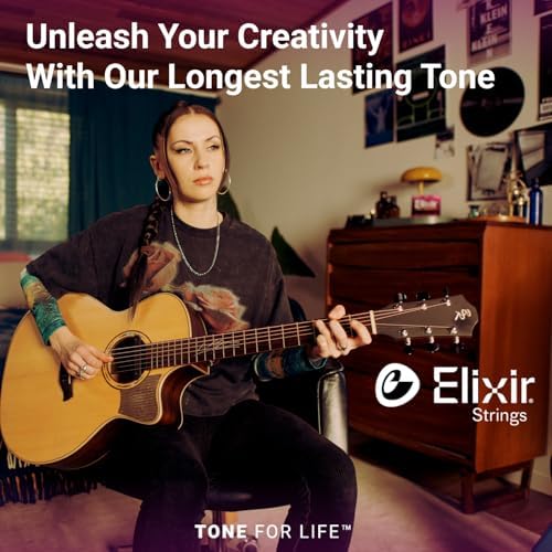 Complete Elixir acoustic guitar string set ready for use