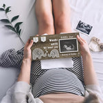 EURSET farmhouse style pregnancy countdown frame with elephant string art detail on a nursery shelf