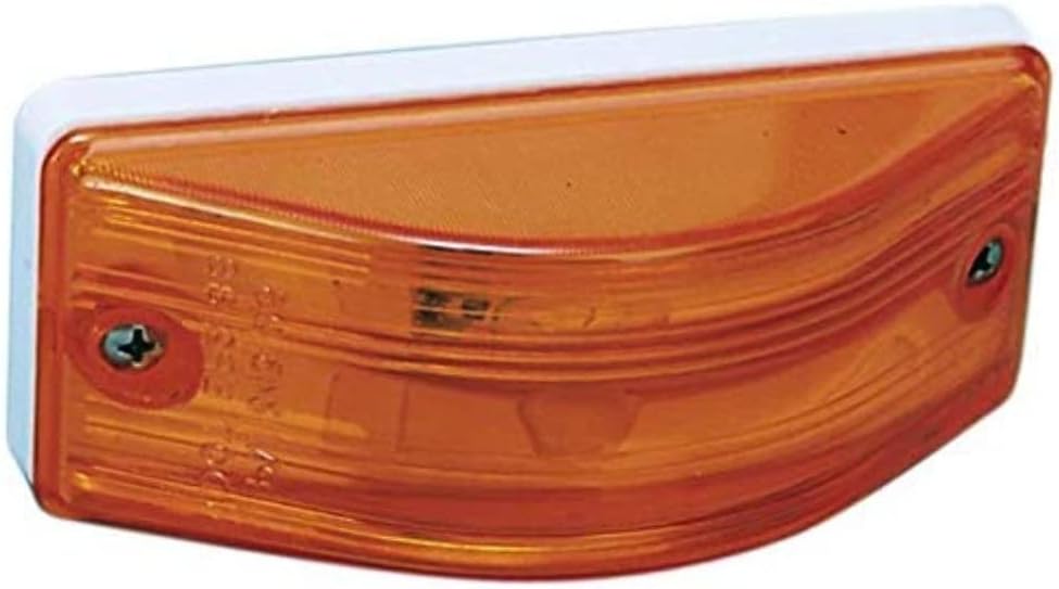 Peterson Manufacturing M343A Amber Side Marker Light front view showing the rectangular curved orange lens housing.