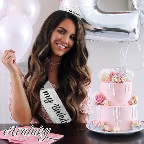 Araluky silver black crown and sash for women packaging and gift set