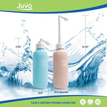 Top view of the Juvo peri bottle showing the leak-proof cap and 13.5 ounce capacity mark.