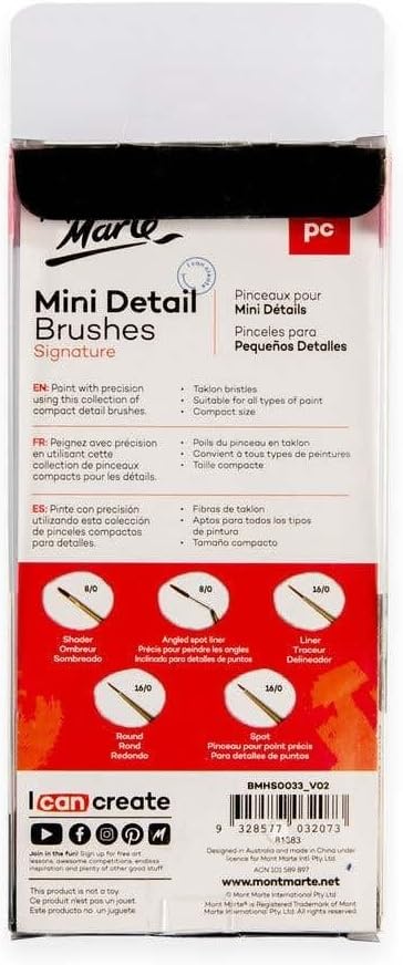 Synthetic Taklon bristle tips of Mont Marte detail brushes