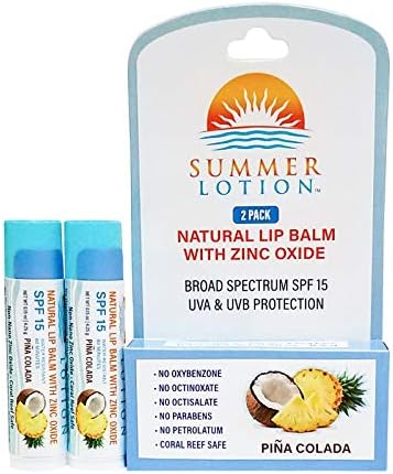 Natural Lip Balm with Zinc Oxide Sunblock by Summer Lotion, SPF 15 Lip Sunscreen 2-Pack, Water Resistant Chapstick, SPF Lip Protection for Everyone, (Pina Colada) - Image 1